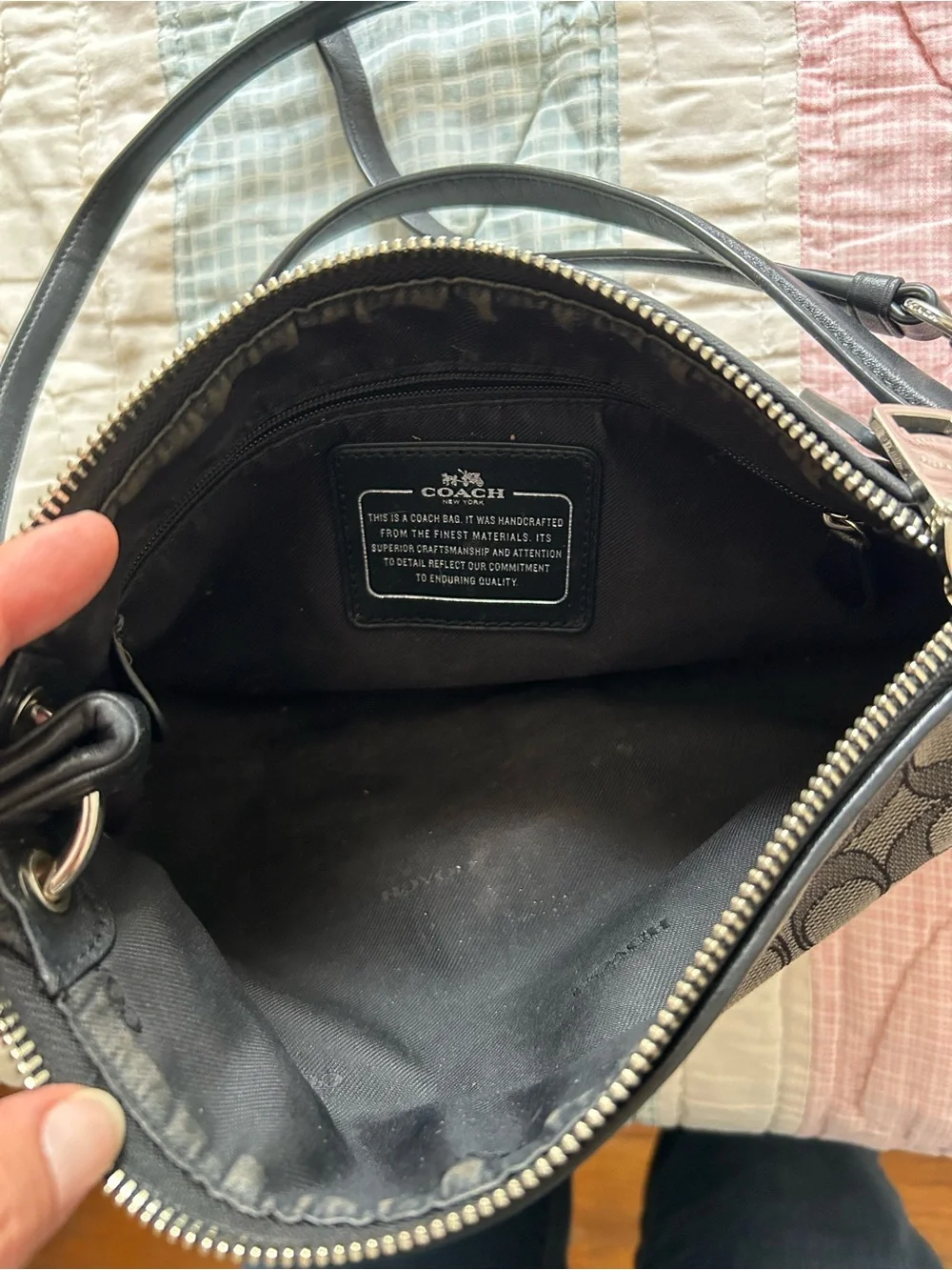 Coach Black and Gray Signature Mini Crossbody Bag